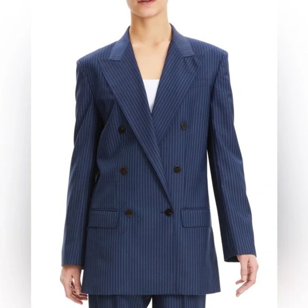 Theory Navy Pinstripe Double-Breasted Blazer
